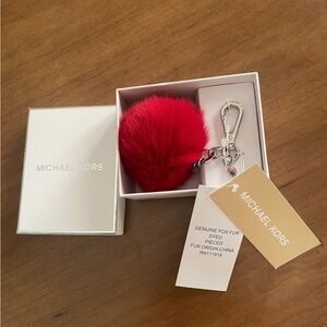 Michael Kors Vibrant Red genuine Fox Fur Key Holder